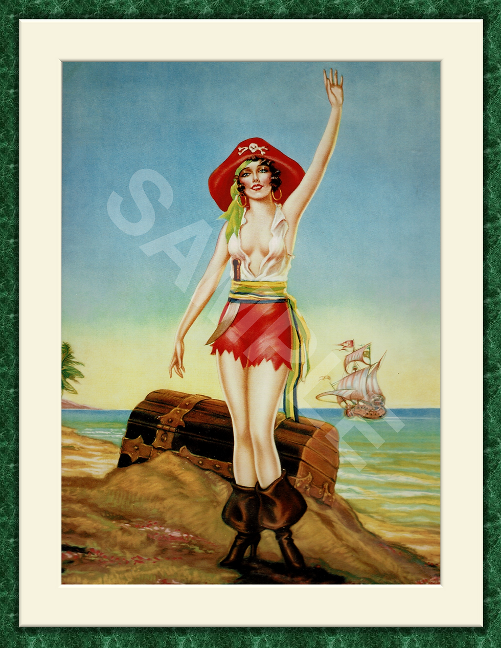 Vintage Pin Up Pirate Girl "Treasures from the Deep"