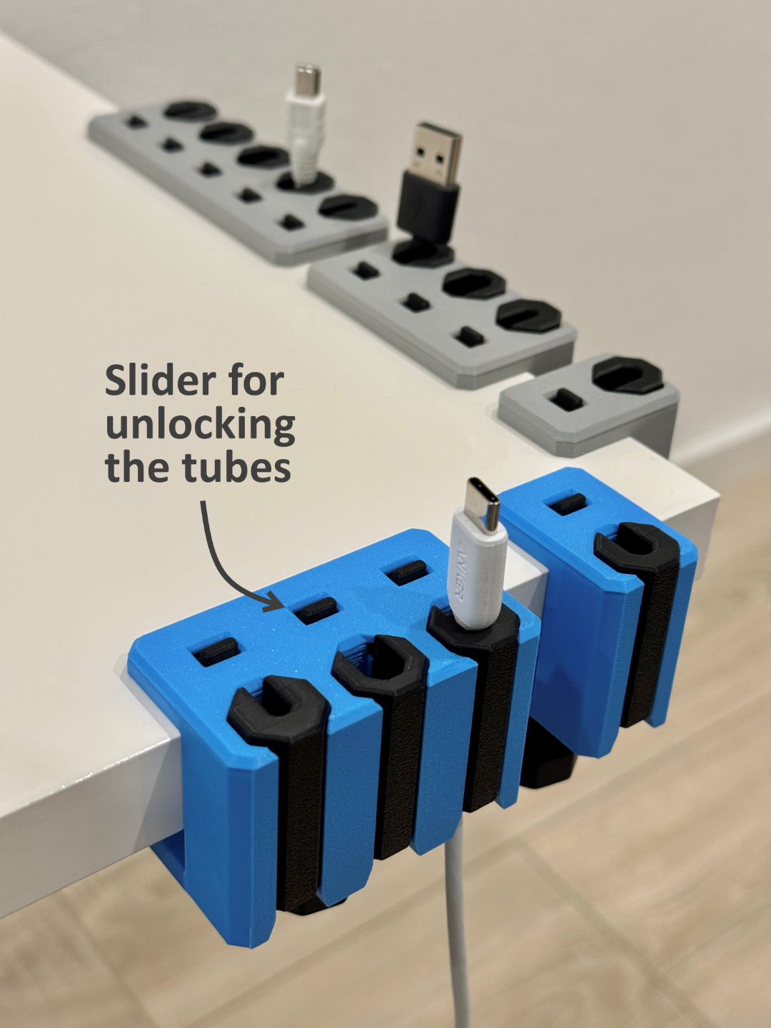 Desk Cable Organizer with Clamp — primary product photo, 3D-printed office accessory by Tactform Ventures