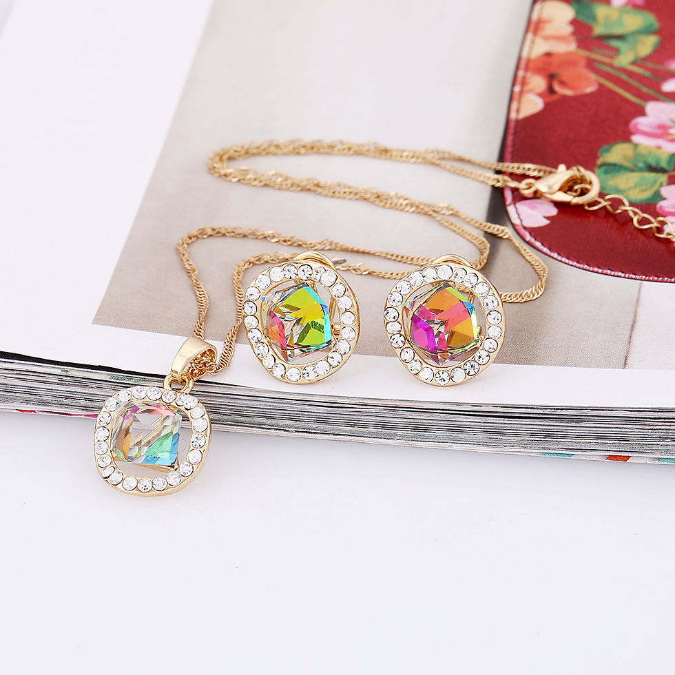 Thumbnail: Bridal Necklace and Earring Set with Crystal Pendant