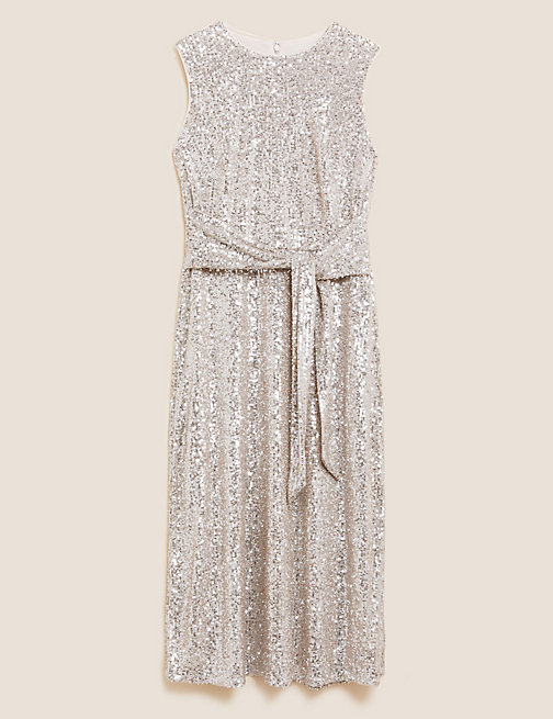 m&s sequinned silver midi dress