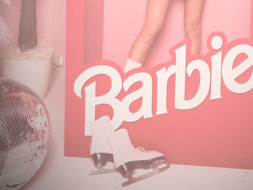 barbie pink box with doll and disco ball