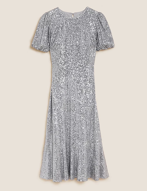 m&s sequin puff sleeve dress