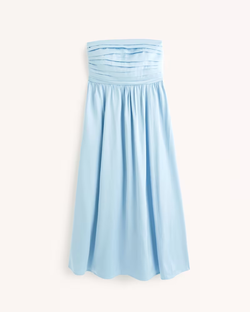 a&f blue satin strapless dress