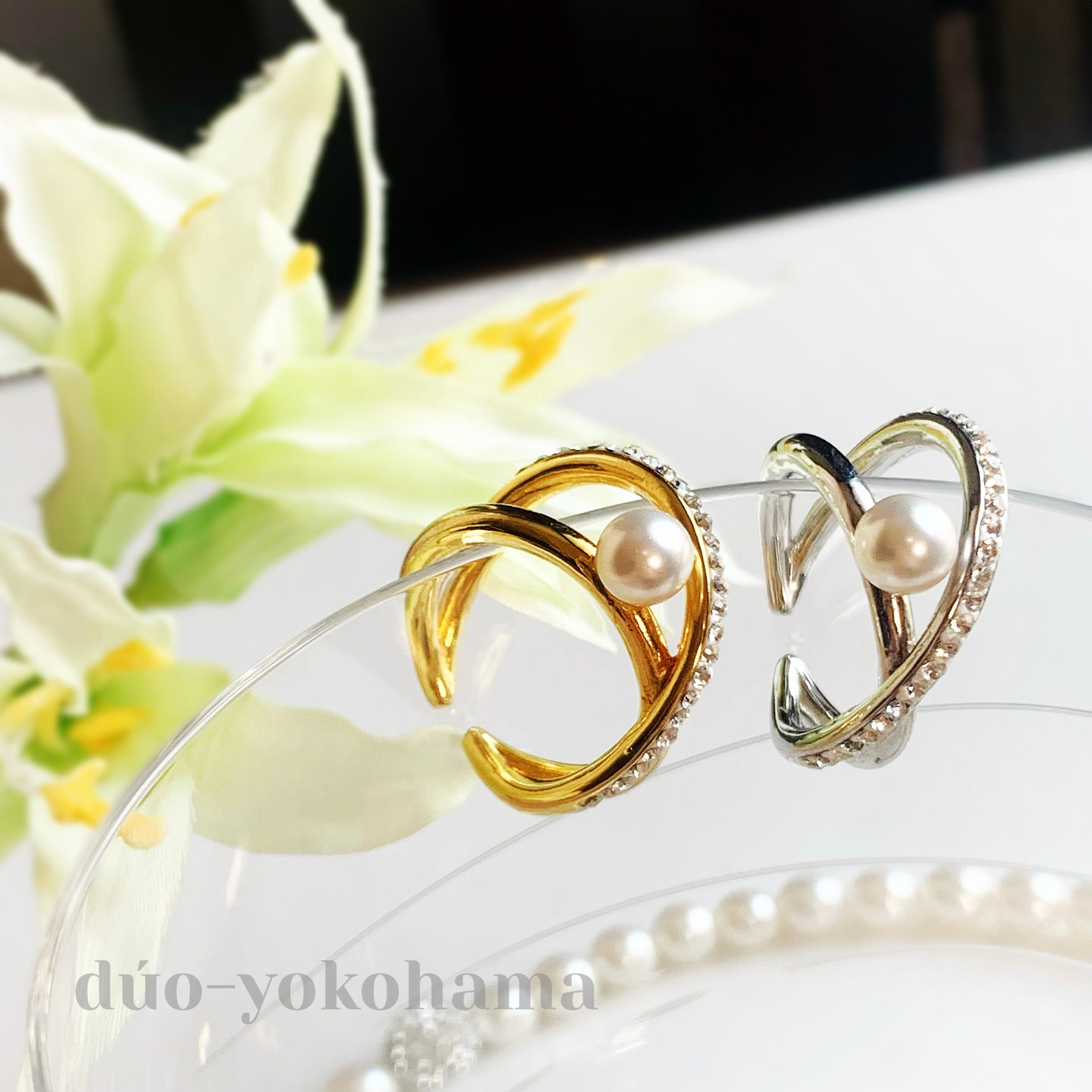 2way Xパールリング/イヤーカフ