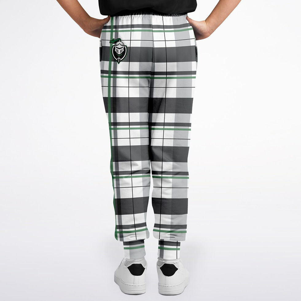 Thumbnail: PLAID-BW Bergan Joggers with pockets - knight helm logo on back