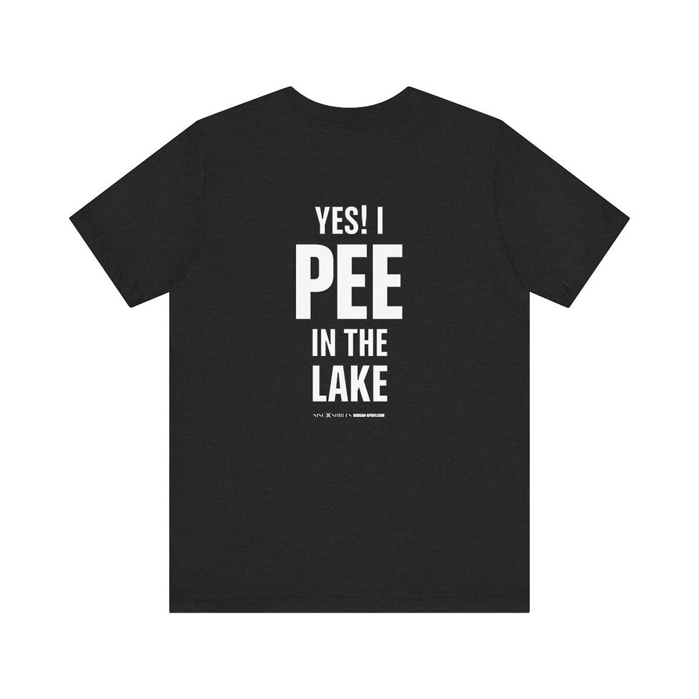 Thumbnail: Busy holding a Beer (front) Pee in Lake (back) - Unisex Jersey Short Sleeve Tee