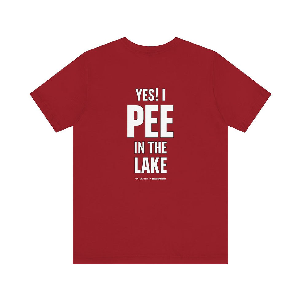 Thumbnail: Busy holding a Beer (front) Pee in Lake (back) - Unisex Jersey Short Sleeve Tee