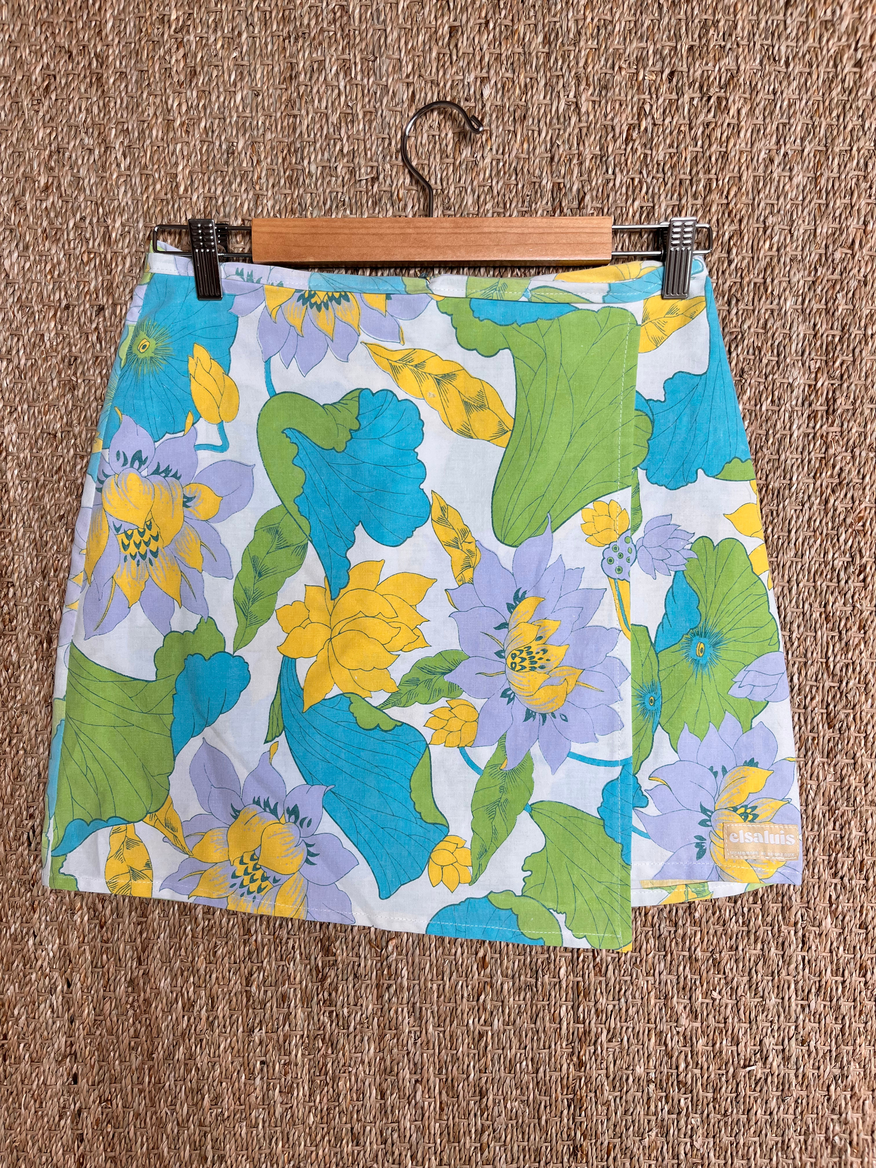 Jupe portefeuille bleu/jaune/vert S-M