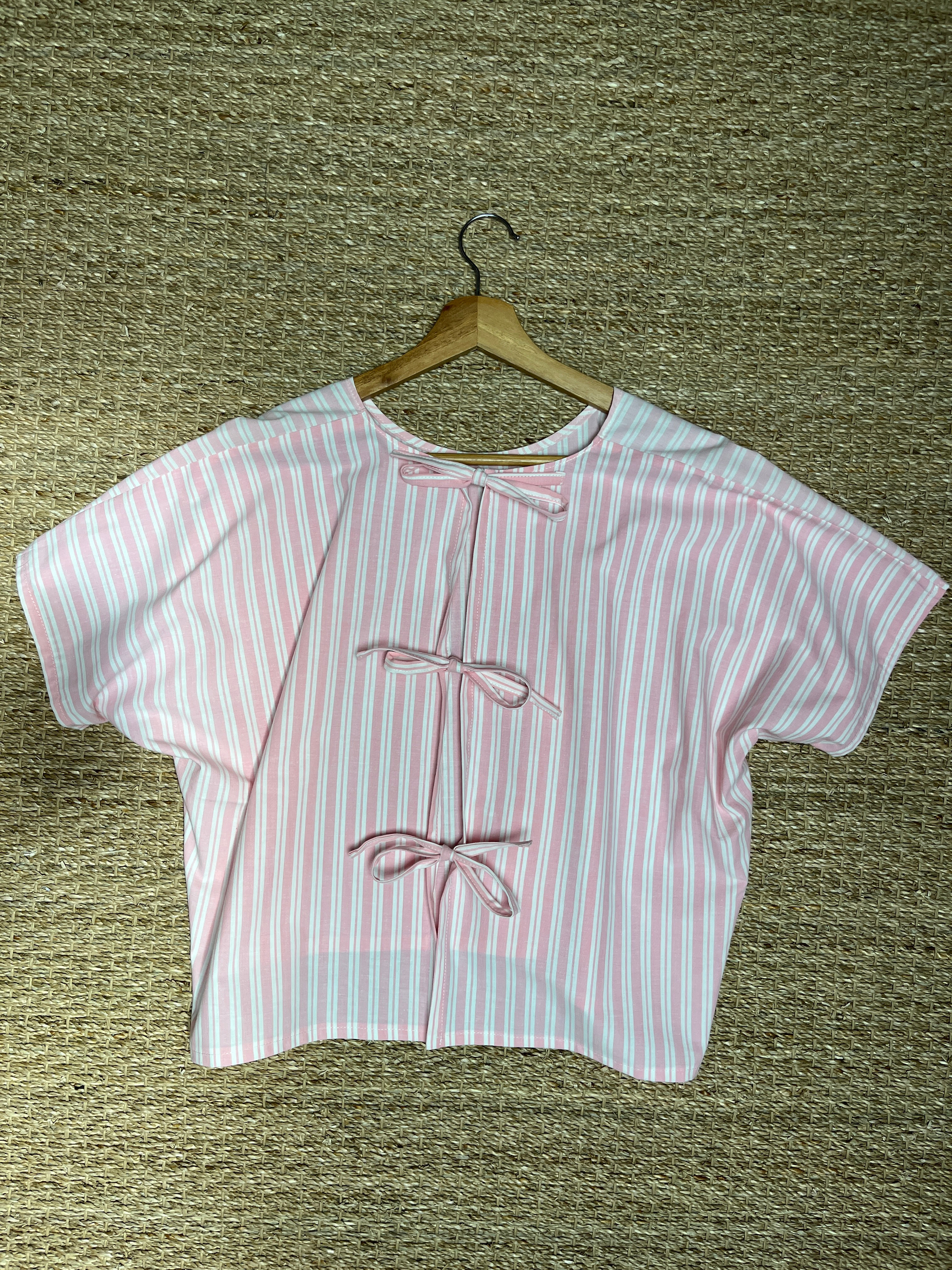 Blouse réversible rayures rose