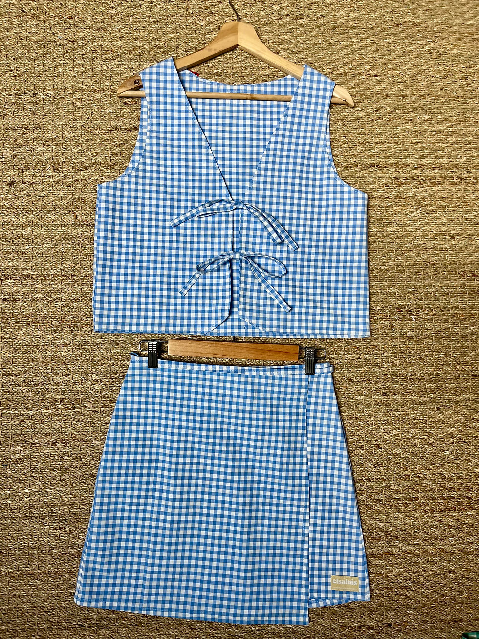 Miniature : Jupe portefeuille vichy bleu S-M