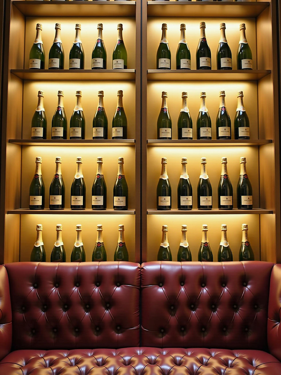 Close-up view of a vintage champagne bottle with a cork and glass