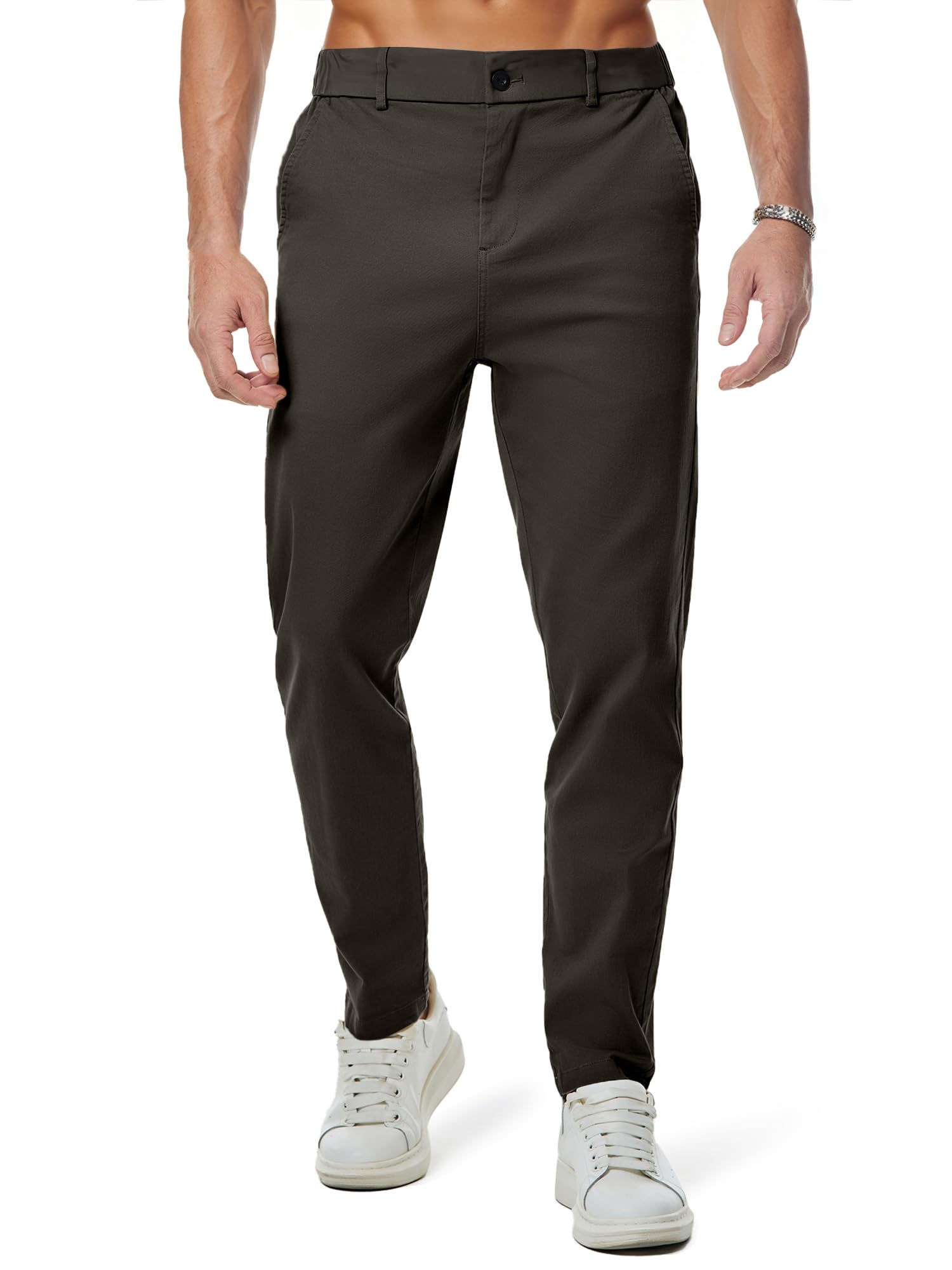 JMIERR Mens Stretch Chino Pants Business Casual Stretch Waist Slim Fit Golf Pant