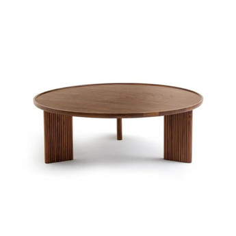 Table basse ronde en bois foncé