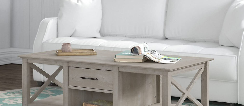 Bush Furniture Key West Coffee Table with Storage in Washed Gray
