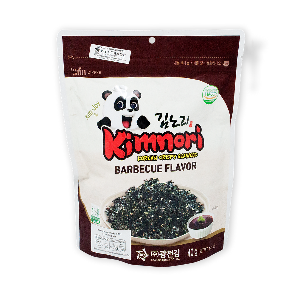 Kimnori seaweed barbecue flavor product packaging with panda illustration and text.