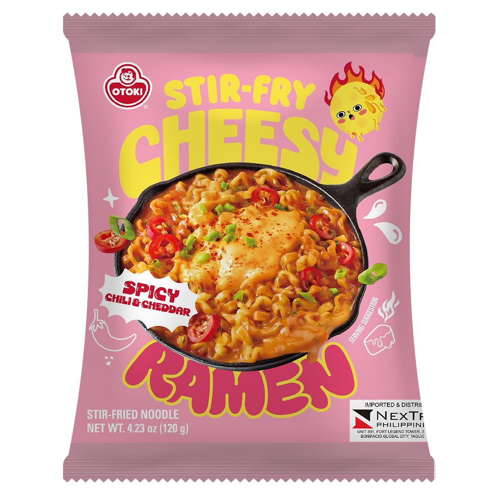 Stir-Fry Cheesy Ramen package with spicy flavor from JOI brand and Net Wt 4.23 oz (120g).