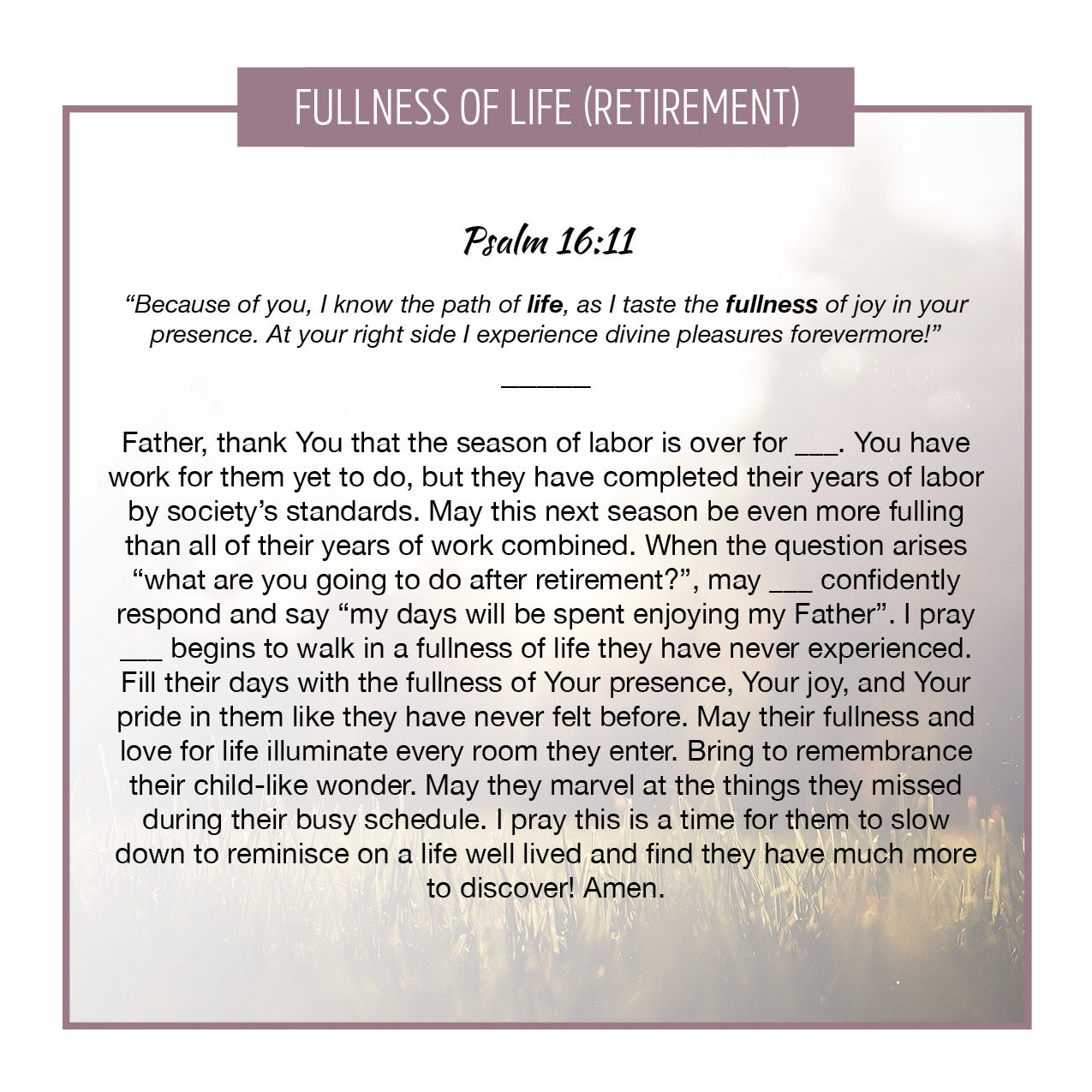 Fullness of Life (Retirement)