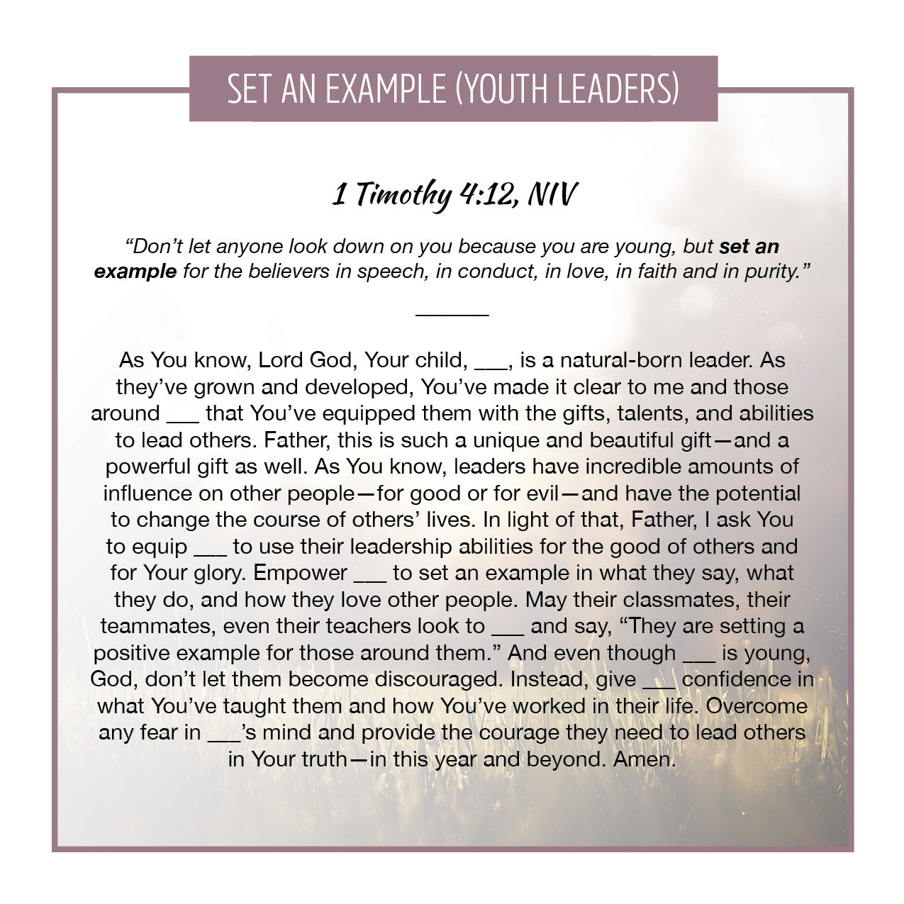 Set an Example (Youth Leaders)