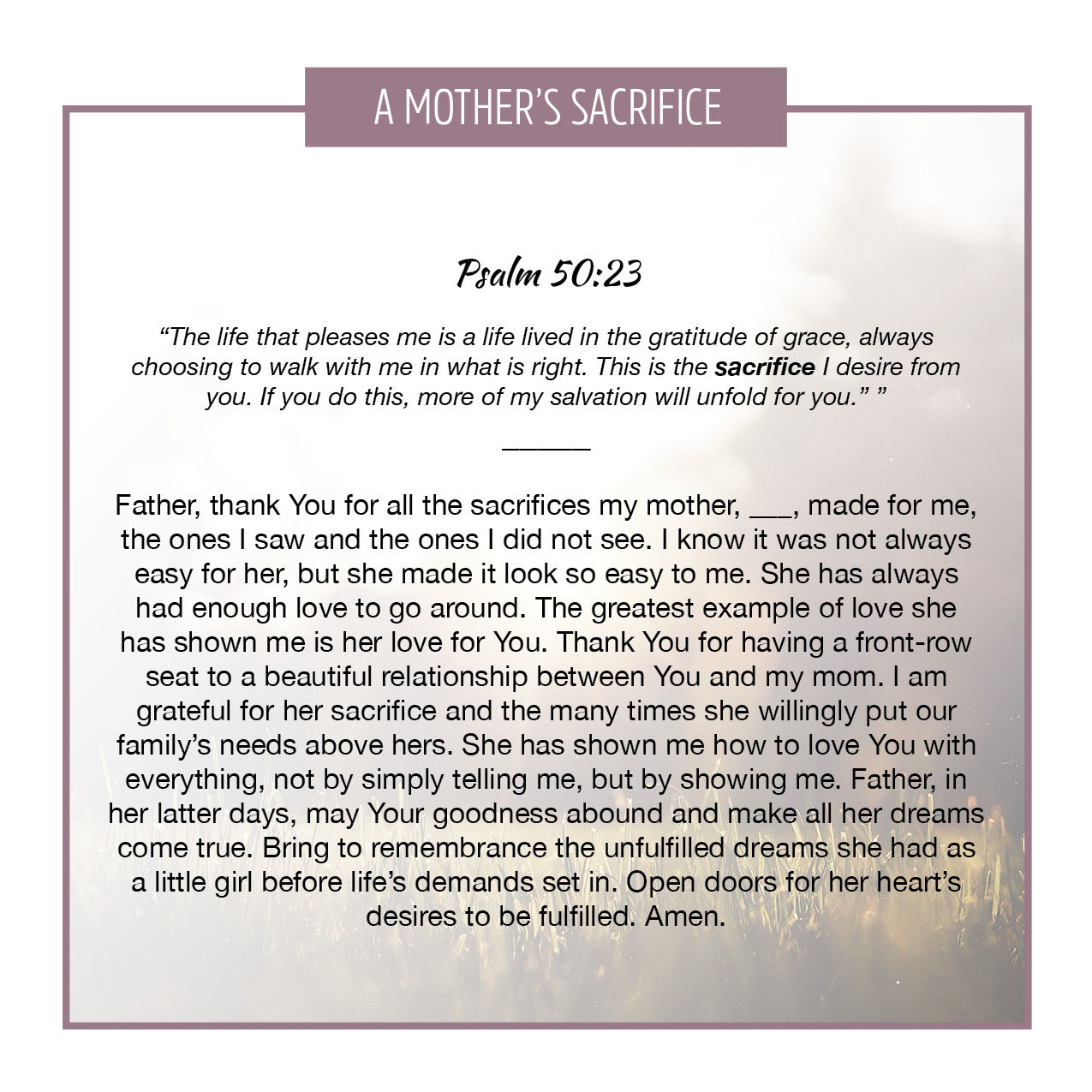 A Mother’s Sacrifice