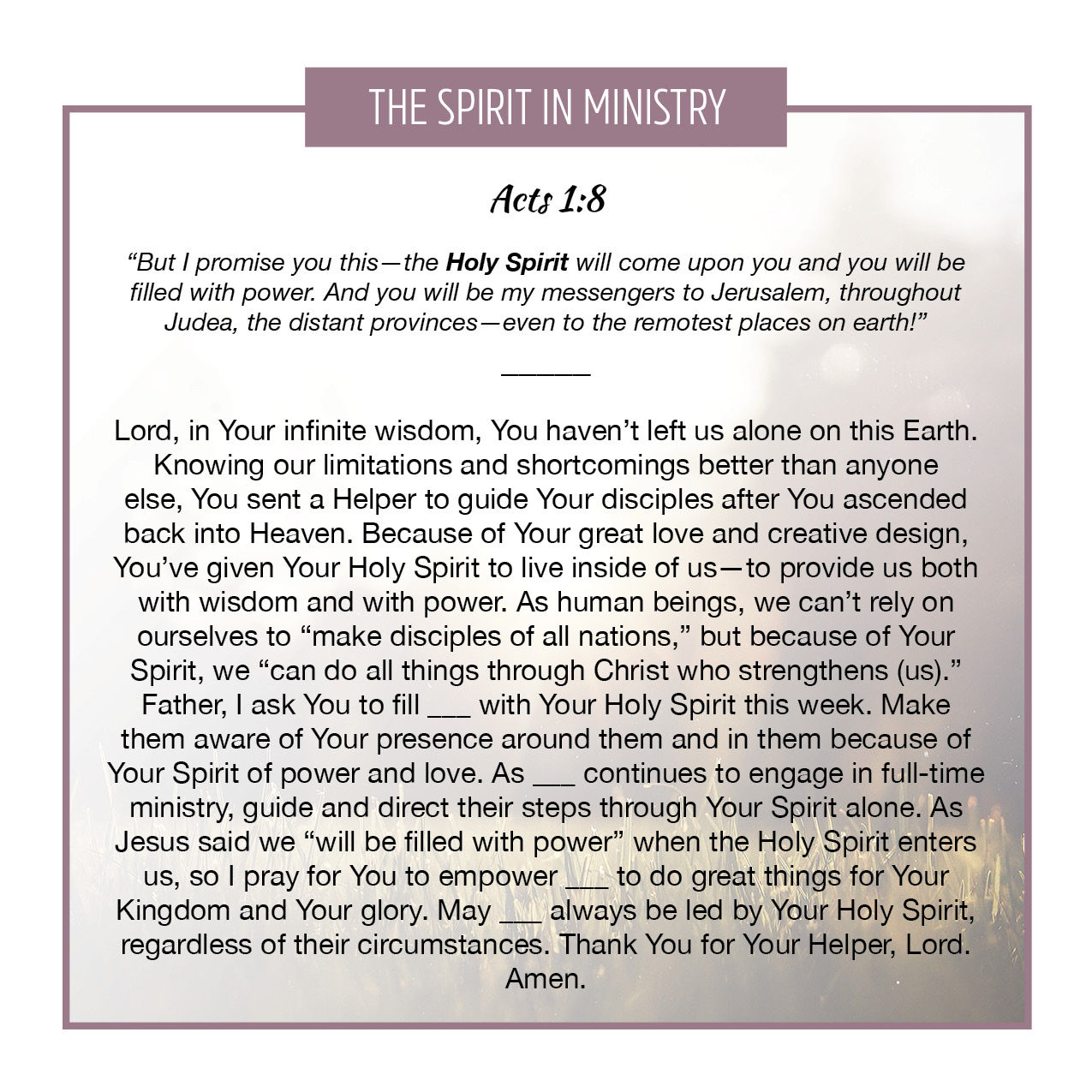 The Spirit in Ministry