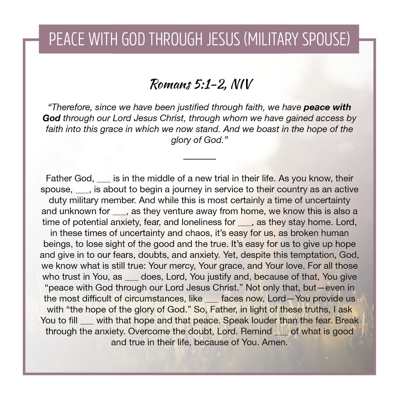 Peace With God Through Jesus (Military Spouse)