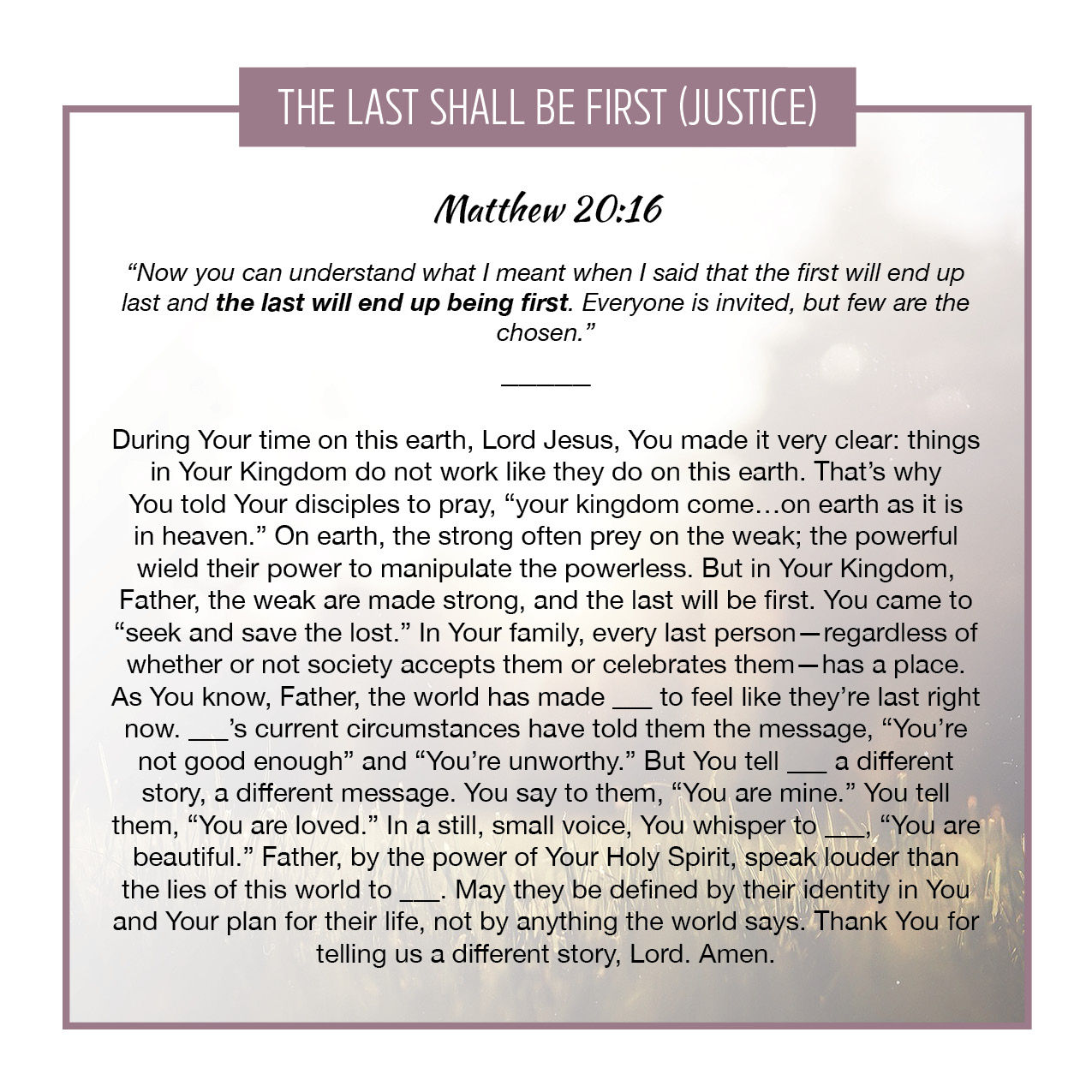 The Last Shall Be First (Justice)