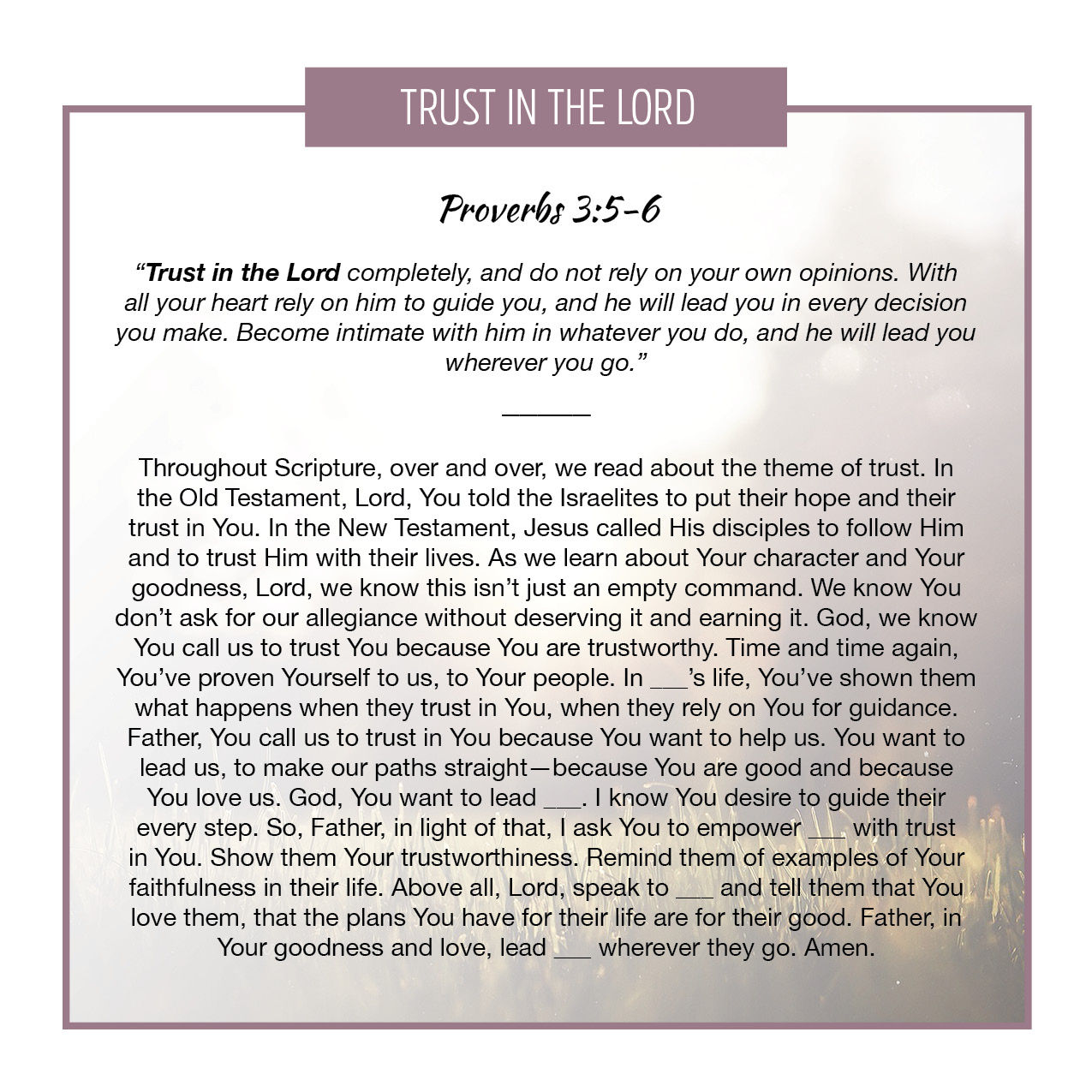 Trust in the Lord (Athletes)