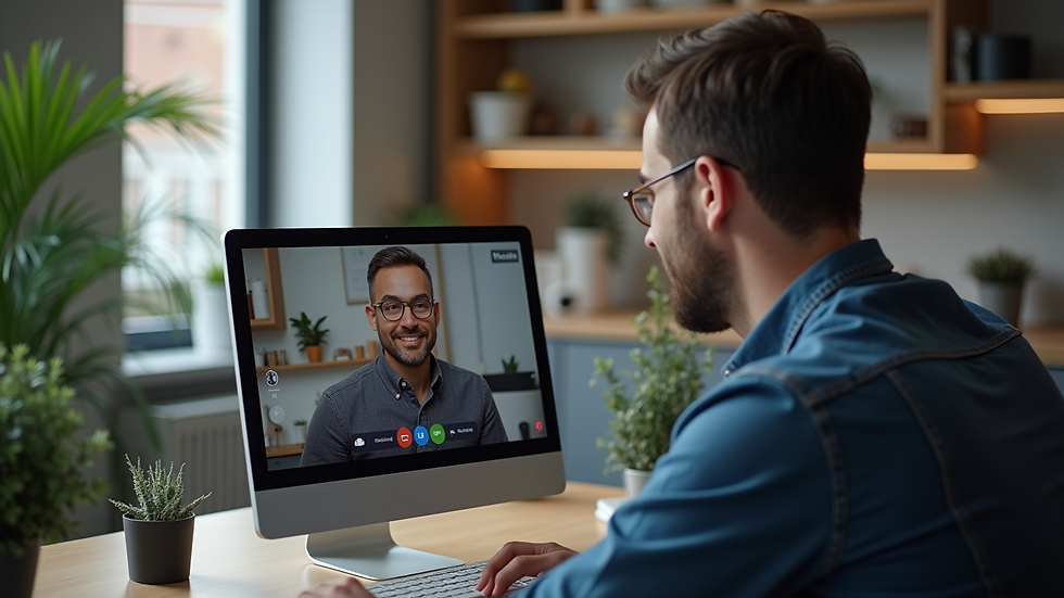 Close-up view of a video call interview with a remote iOS developer