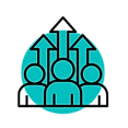 Icon of a team of three with upwards arrows above them