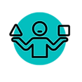 Icon of a person holding a triangle in one hand and a square in the other
