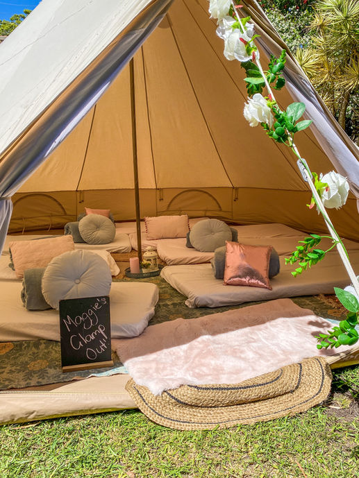Inside bell tent glamping kids camping party