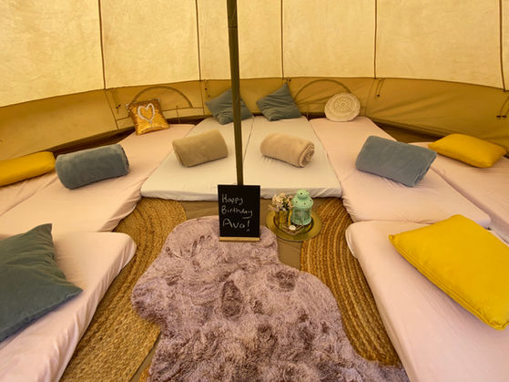 Inside bell tent glamping kids camping party