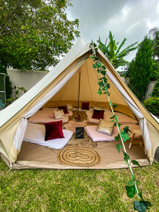 Inside bell tent glamping kids camping party