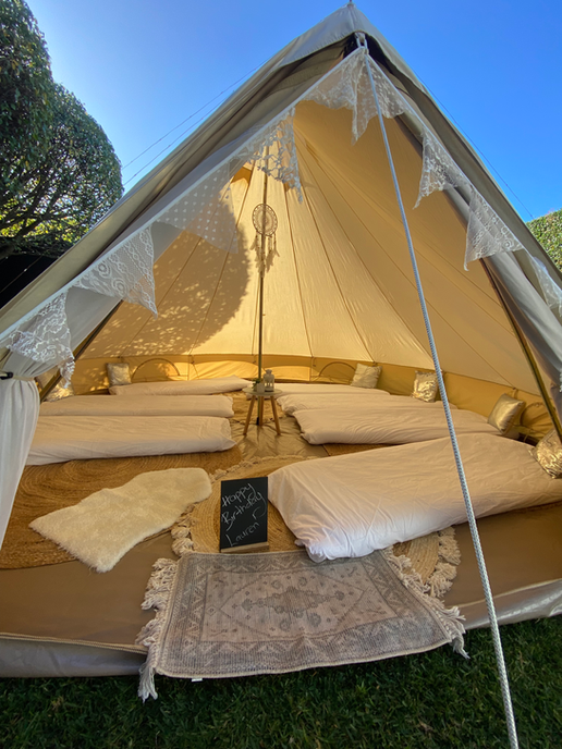 Inside bell tent glamping kids camping party