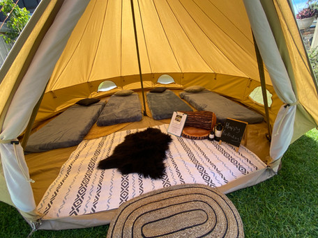 Inside bell tent glamping kids camping party