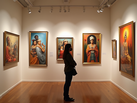 Young woman exploring visual art at a contemporary museum in Dubai