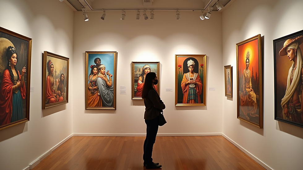 Eye-level view of vibrant art installation highlighting cultural narratives