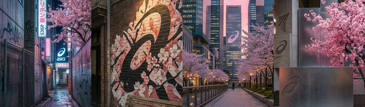 streetblossoms header artwork inspired by Tokyo streets, ASICS culture and Japanese cherry blossoms