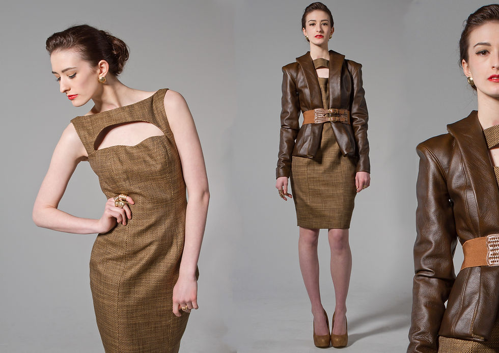 Fitted dress and leather jacket