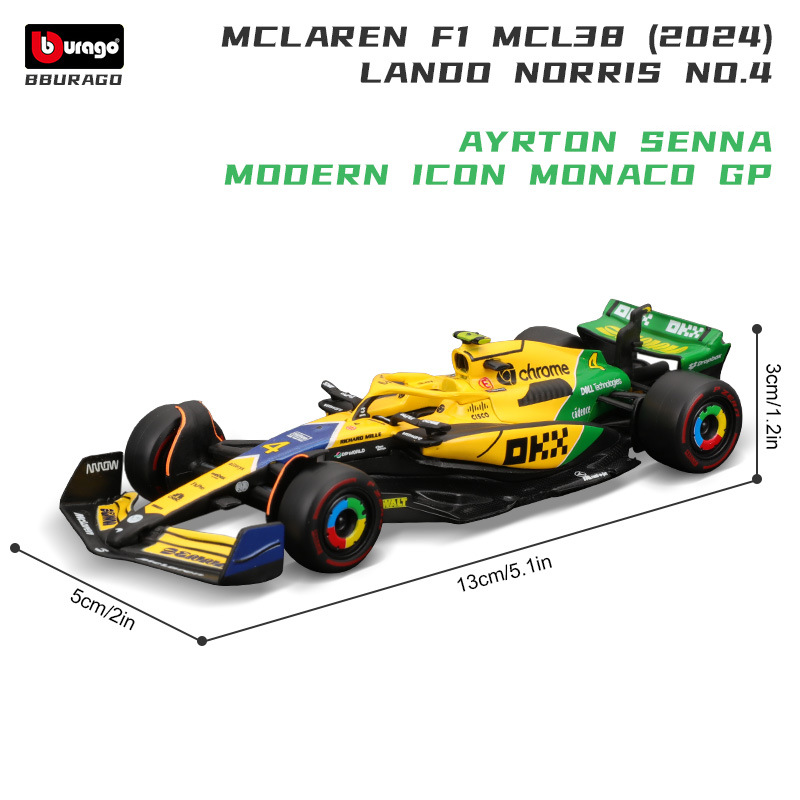 Thumbnail: Bburago 1:43 2024 F1 Mclaren MCL38 Monaco Grand Prix Alloy Car Miniature Diecast