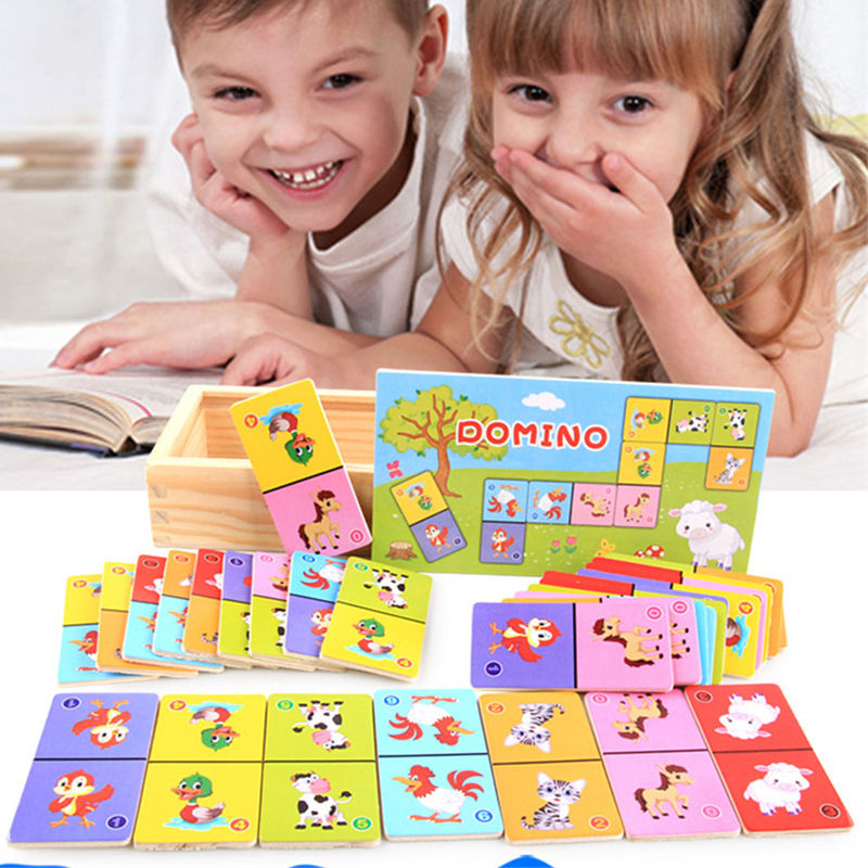 Montessori Animal Solitaire Domino Wooden Animal Color Cognitive Puzzle Board Ch