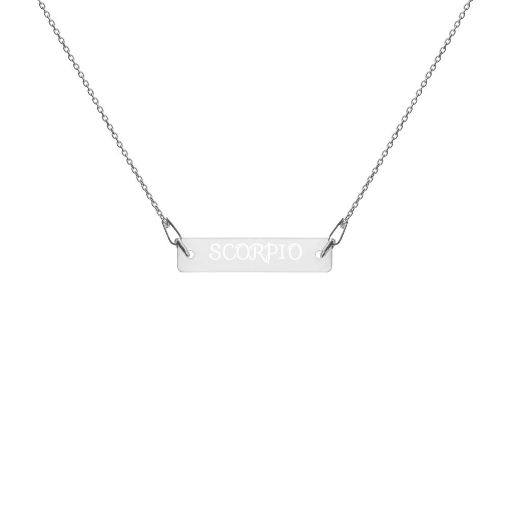 Engraved Silver Bar Chain Necklace