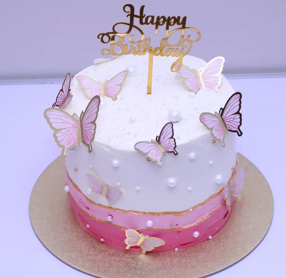 Thumbnail: 8" Tall Pink Butterfly Cake