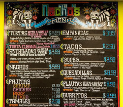 Nacho's Mexican Grill Menu Board