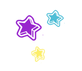 a purple star, teal star and yellow star drawing