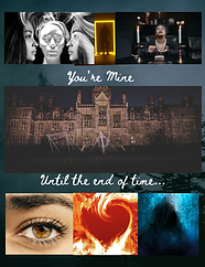 Mood board with a haunted house in the center