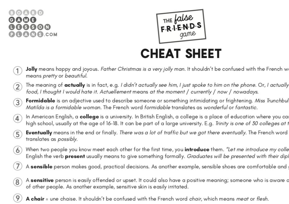Thumbnail: French False Friends - ESL Game
