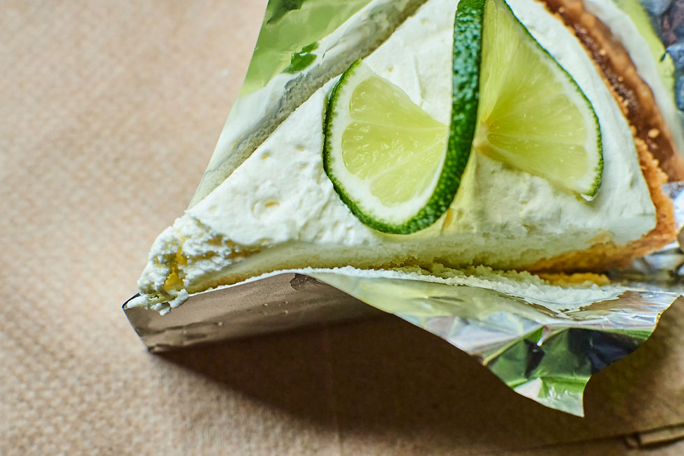 Key lime pie slice with a lime garnish