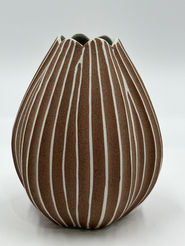 Brown and white striped ceramic vase