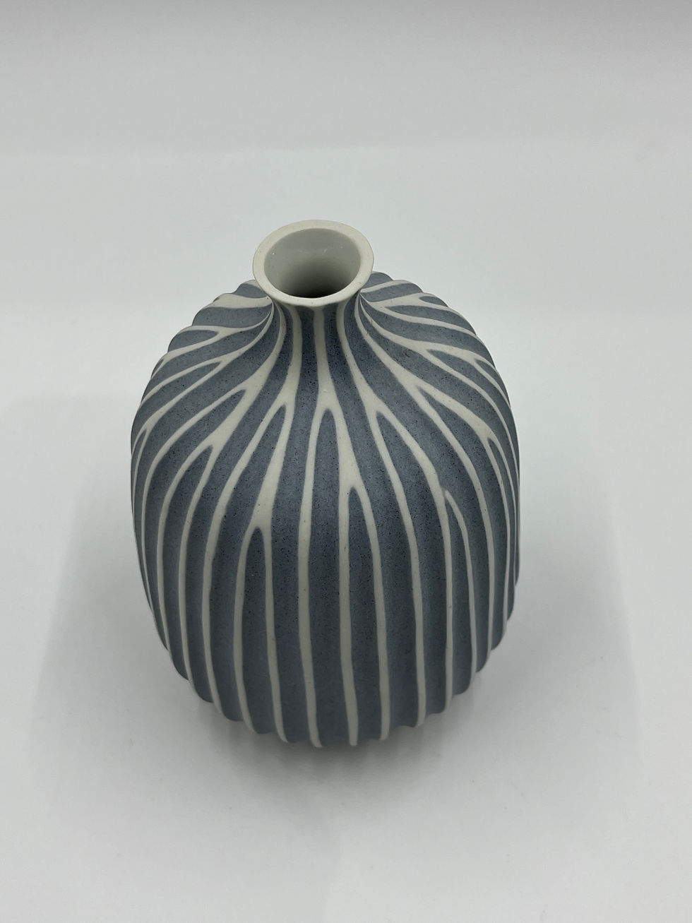 Thumbnail: Sky Blue Bud Vase (Porcelain) Fluted White Stripe Motif
